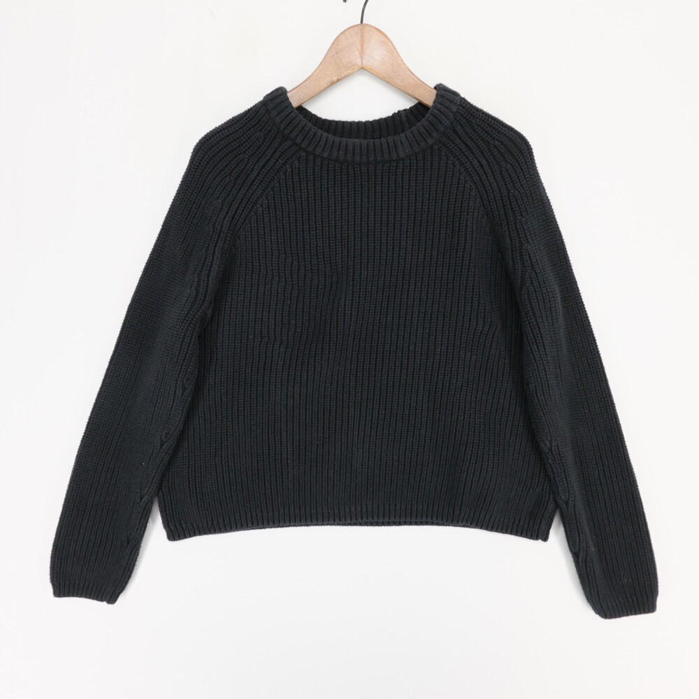 Quince Fisherman Crew Sweater Womens L Black Ribbed Organic Cotton Knit Raglan